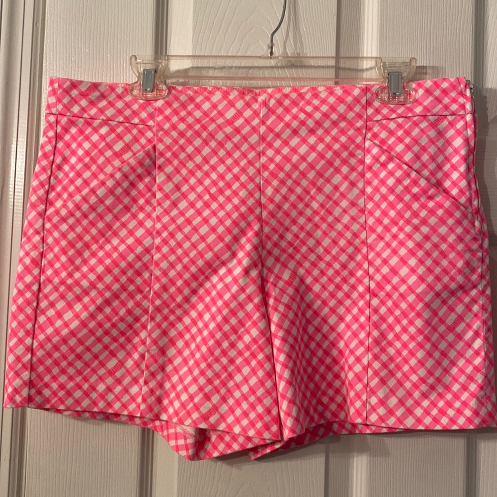 Lilly Pulitzer Arabeth Pink Ginhgam Stretch Shorts EUC Sz 8